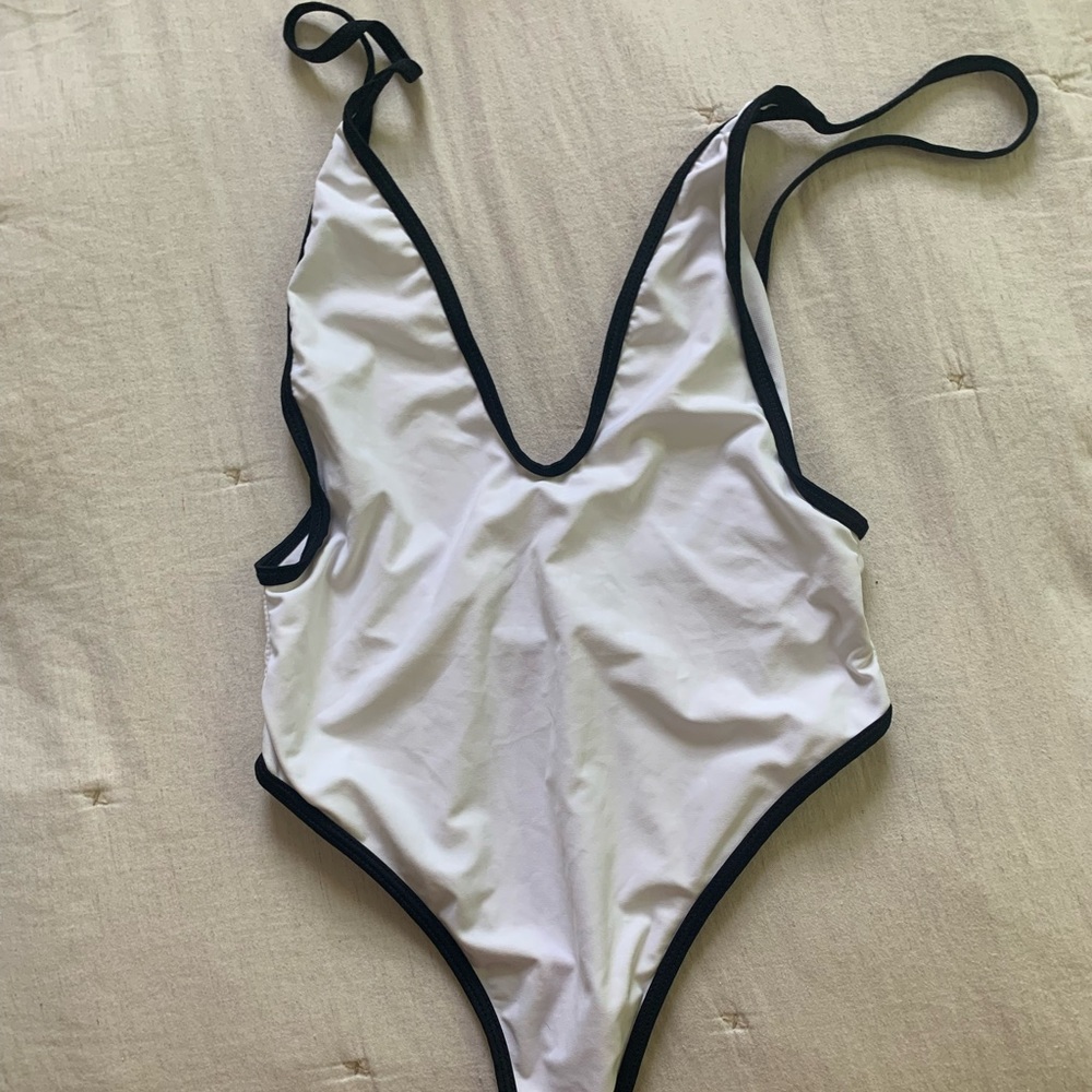 Black and white Brazilian one piece bathing suit size L